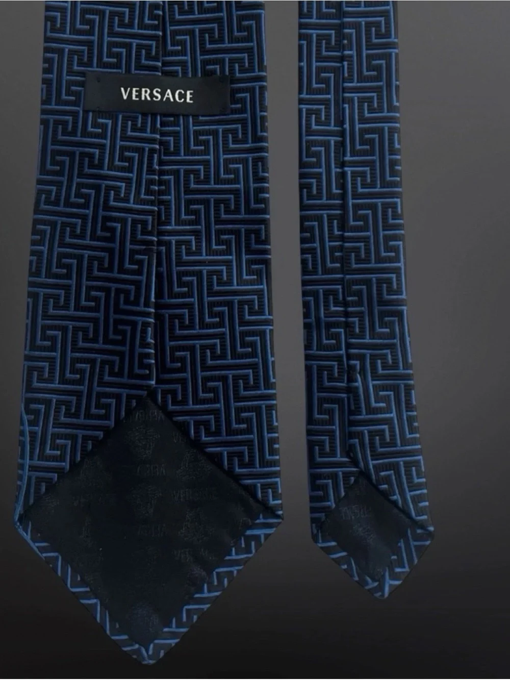 Versace Medusa Silk Tie Blue Black Greca Greek Key Baroque Vintage 59” Italy